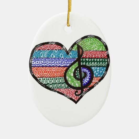 Music Heart Treble Clef Doodle Keramisch Ornament (Voorkant)
