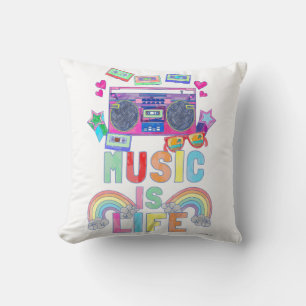 Music is Life Fun Retro Music Cartoon Slogan Kussen