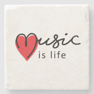 Music is life. Muziek is mijn leven, met hartje. Stenen Onderzetter