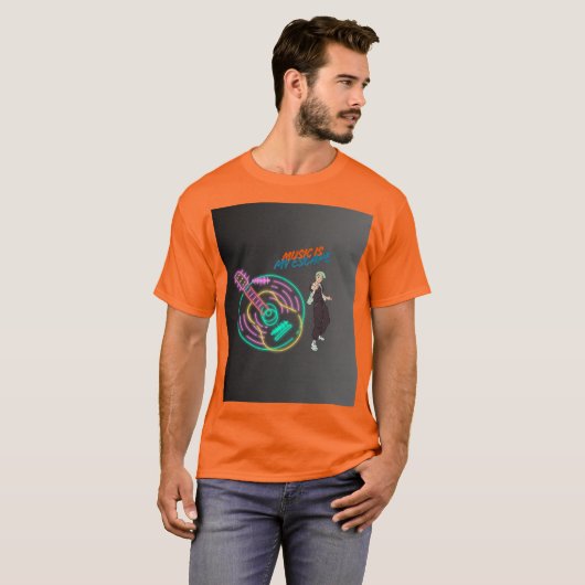 Music Is My Escape – Neon Guitar & Anime Boy  T-shirt (Voorkant volledig)