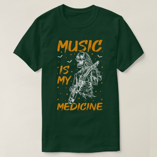 Music Is My Medicine Skeleton Playing Guitar Hallo T-shirt (Design voorkant)