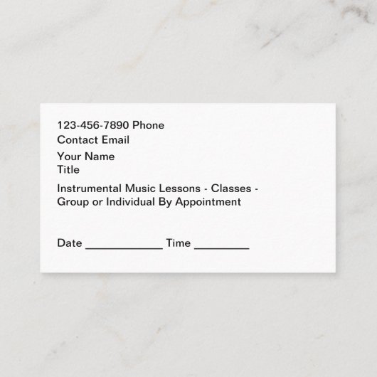 Music Lessons Appointment Reminder Cards Visitekaartje (Achterkant)