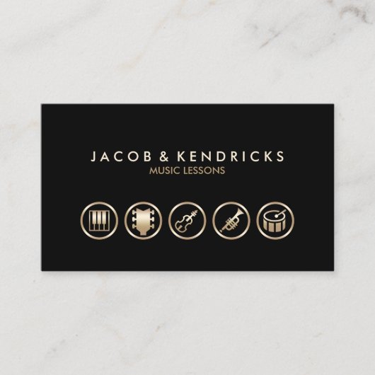 Music Lessons Gold Icons BusinessCard Visitekaartje (Voorkant)