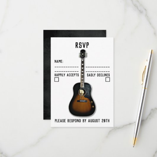 Music=Love Acoustic Guitar Wedding RSVP Card (Voorkant / Achterkant in situ)