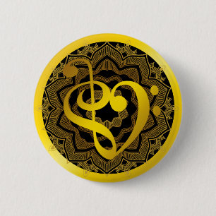Music Love Heart Symbol Clef Gold Mandala Art Ronde Button 5,7 Cm