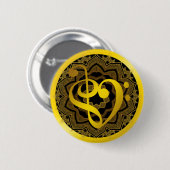 Music Love Heart Symbol Clef Gold Mandala Art Ronde Button 5,7 Cm (Voorkant /achterkant)