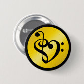 Music Love Heart Symbol Clef Notes in Gold Black Ronde Button 5,7 Cm (Voorkant /achterkant)