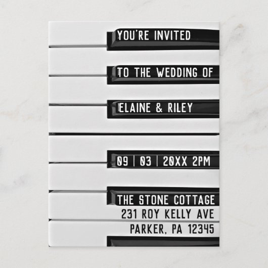 Music=Love Piano Keys Wedding Invitation Briefkaart (Voorkant)