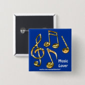 MUSIC LOVER Collectie Vierkante Button 5,1 Cm (Voorkant /achterkant)