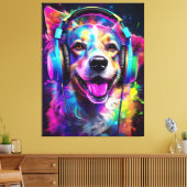 Music lover dog  canvas afdruk (Insitu (Woonkamer))