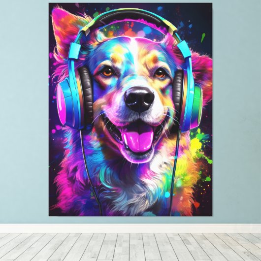 Music lover dog  canvas afdruk (Insitu (Houten vloer))