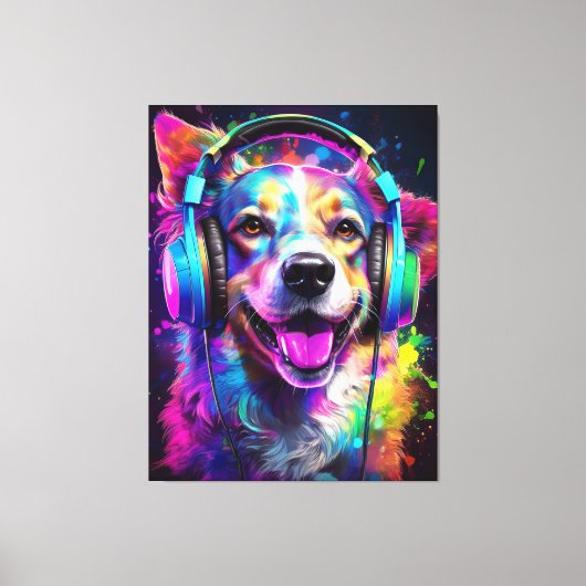 Music lover dog  canvas afdruk (Voorkant)