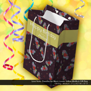 Music Lover Doodles Thema Verjaardagsfeestje Geel Medium Cadeauzakje