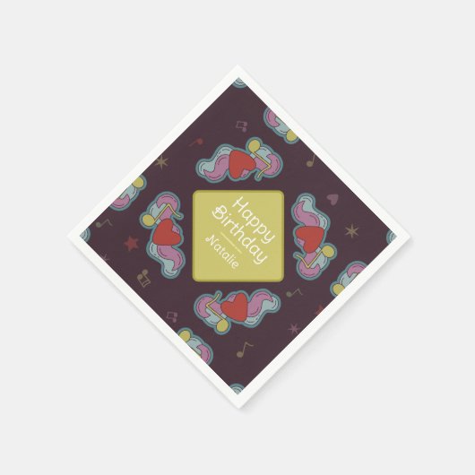 Music Lover Doodles Thema Verjaardagsfeestje Geel Servet (Hoek)