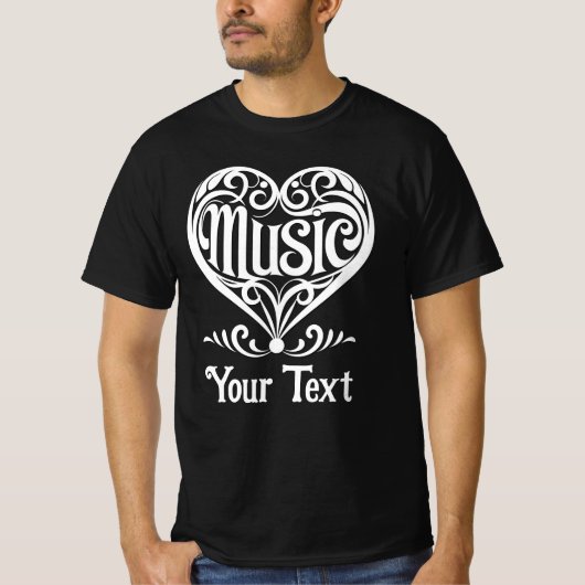 Music Lover Elegant Scrolled Heart Personalized T-shirt (Voorkant)