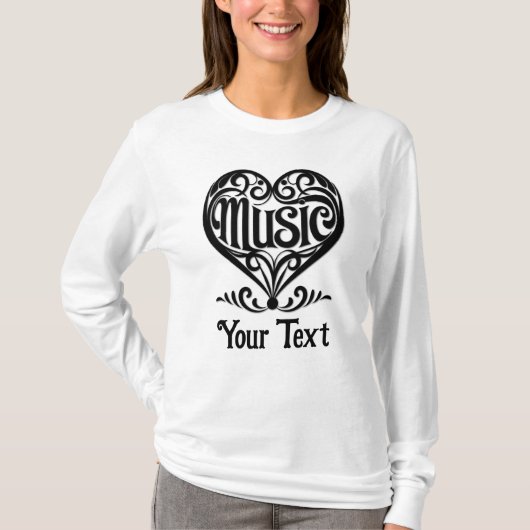 Music Lover Elegant Scrolled Heart Personalized T-shirt (Voorkant)