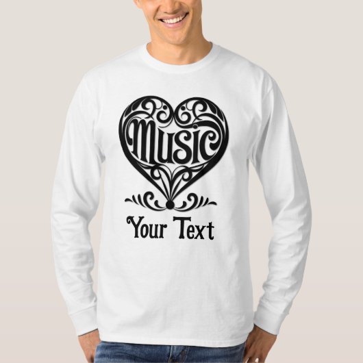 Music Lover Elegant Scrolled Heart Personalized T-shirt (Voorkant)