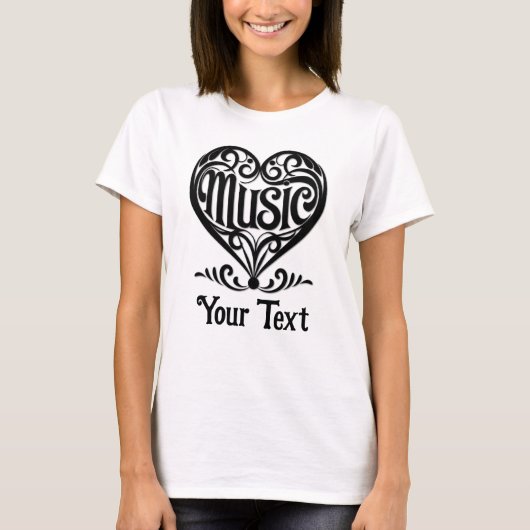 Music Lover Elegant Scrolled Heart Personalized T-shirt (Voorkant)