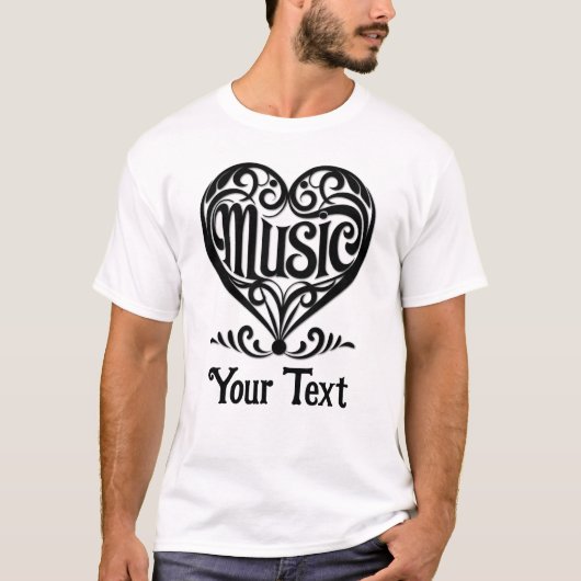 Music Lover Elegant Scrolled Heart Personalized T-shirt (Voorkant)