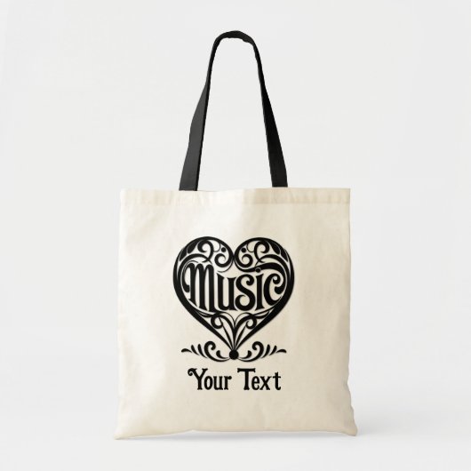Music Lover Elegant Scrolled Heart Personalized Tote Bag (Voorkant)