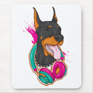 Music Lover Puppy Dog Cartoon Doberman Pincher Muismat