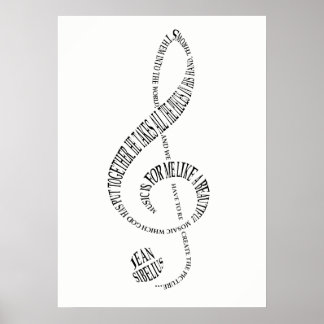 Music Lovers Gift Poster - Treble Clef Word Art