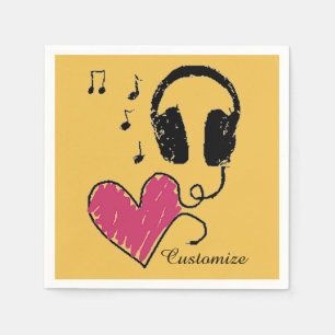 Music Lovers Heart Headphones Napkins Servet