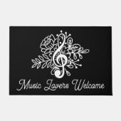 Music Lovers Welcome Black Floral Treble Clef Deurmat (Voorkant)