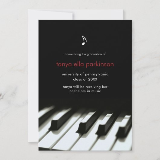 Music Major Piano Afstuderen Invitation Aankondiging (Voorkant)