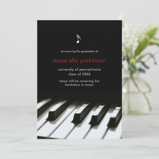 Music Major Piano Afstuderen Invitation Aankondiging (Staand voorkant)