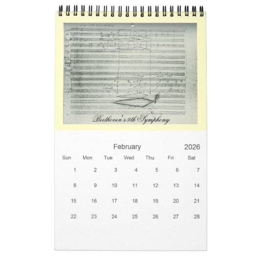 Music Manuscript-uittreksels van het lopende jaar Kalender (Feb 2026)