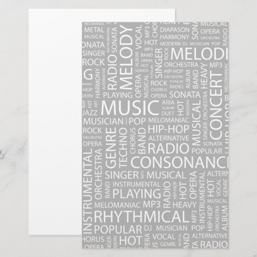 MUSIC-modelwoordwolk Briefpapier (Voorkant / Achterkant)