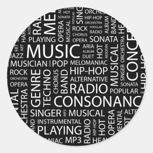MUSIC-modelwoordwolk Ronde Sticker (Voorkant)