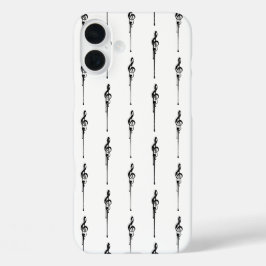 Music Motif Melting Treble Clef Black en White iPhone 16 Plus Hoesje