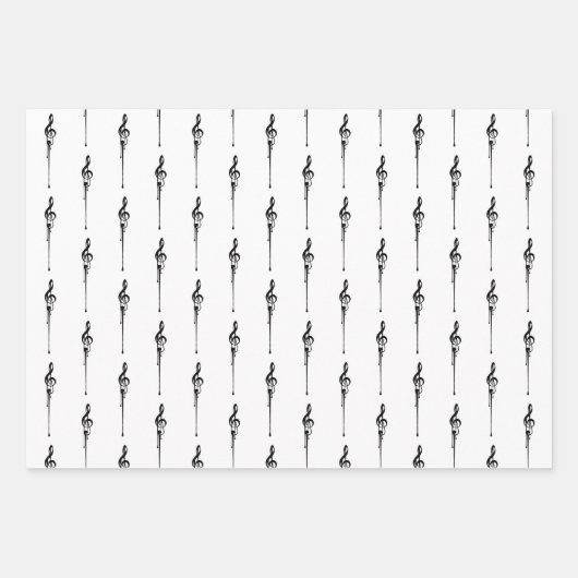 Music Motif Melting Treble Clef Black en White Inpakpapier Vel (Voorkant 3)