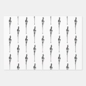 Music Motif Melting Treble Clef Black en White Inpakpapier Vel (Voorkant)