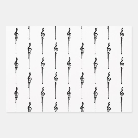 Music Motif Melting Treble Clef Black en White Inpakpapier Vel (Voorkant)