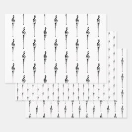 Music Motif Melting Treble Clef Black en White Inpakpapier Vel