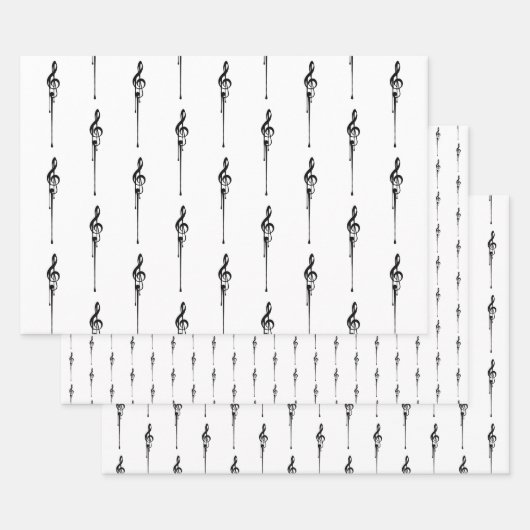 Music Motif Melting Treble Clef Black en White Inpakpapier Vel (Set)