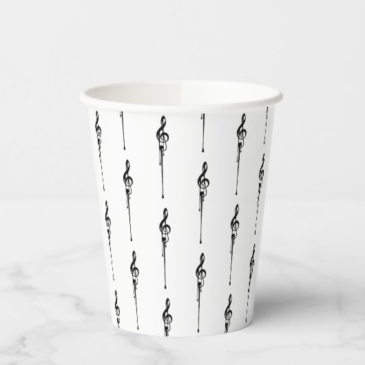 Music Motif Melting Treble Clef Black en White Papieren Bekers (Links)