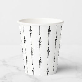 Music Motif Melting Treble Clef Black en White Papieren Bekers