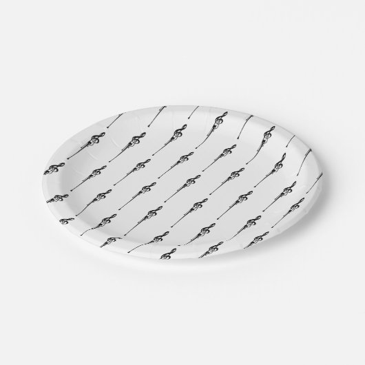 Music Motif Melting Treble Clef Black en White Papieren Bordje (Gekanteld)