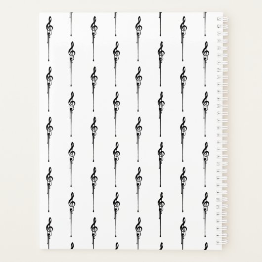 Music Motif Melting Treble Clef Black en White Planner (Achterkant)