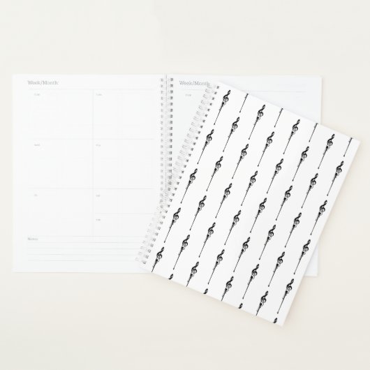 Music Motif Melting Treble Clef Black en White Planner (Display)