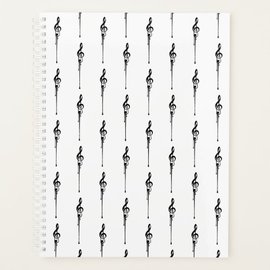 Music Motif Melting Treble Clef Black en White Planner (Voorkant)