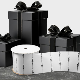 Music Motif Melting Treble Clef Black en White Satijnen Lint