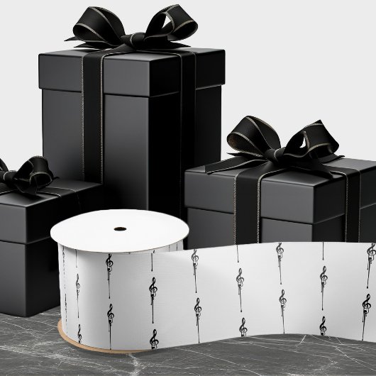 Music Motif Melting Treble Clef Black en White Satijnen Lint