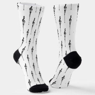 Music Motif Melting Treble Clef Black en White Sokken