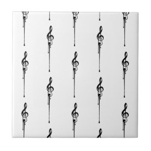 Music Motif Melting Treble Clef Black en White Tegeltje