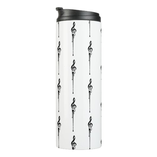 Music Motif Melting Treble Clef Black en White Thermosbeker (Geroteerd rechts)
